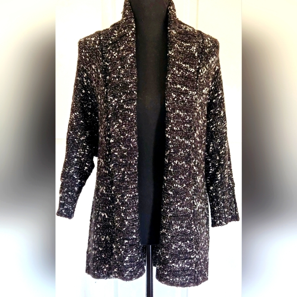 LOFT Cardigan Sweater Black w/ specks of White & Gold Oversized sz small